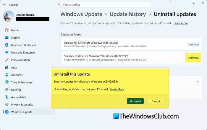 uninstall windows updates