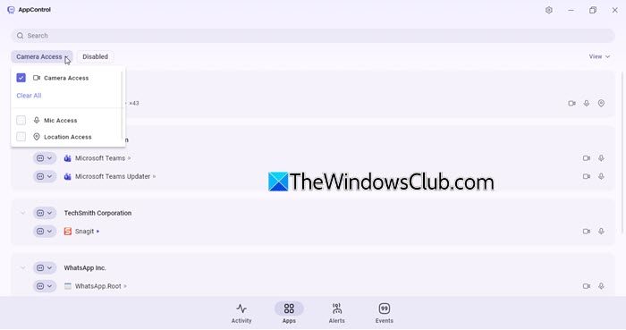 Apps tab AppControl Apps tab AppControl