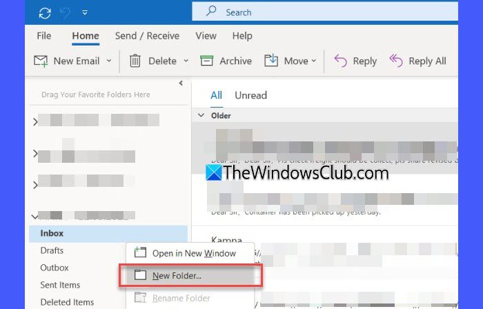 Creating new folder Outlook Creating new folder Outlook