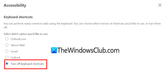 Disable keyboard shortcuts in Outlook