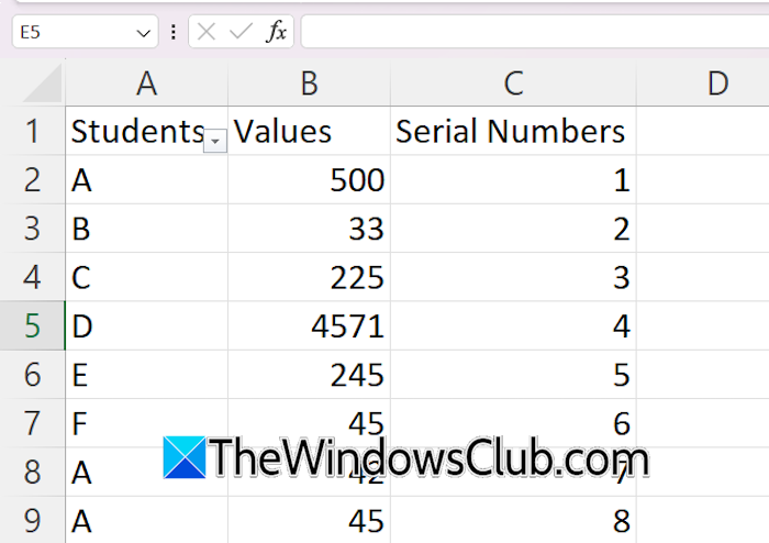Excel data with serial numbers Excel data with serial numbers