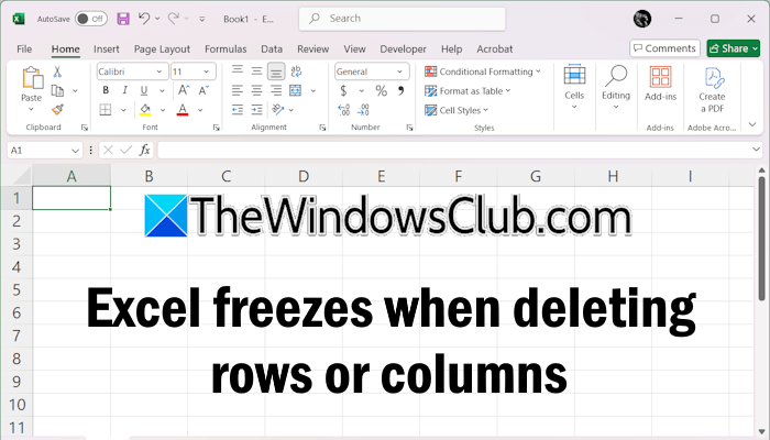 Excel freezes when deleting rows or columns