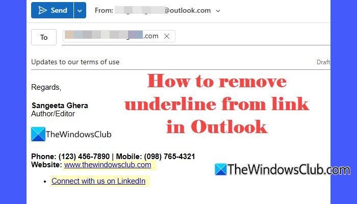 How to remove underline from link in Outlook
