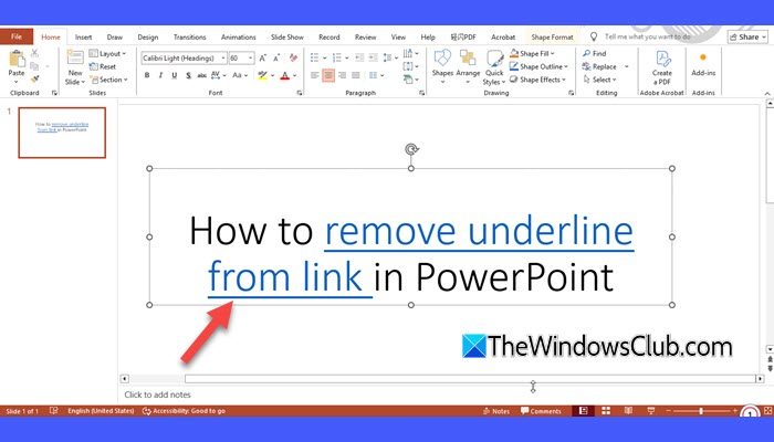 How to remove underline from link in PowerPoint