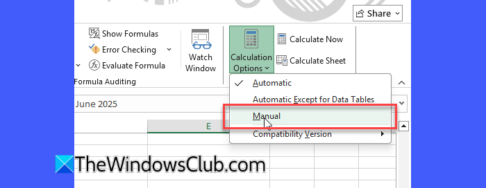 Manual calculation in Excel