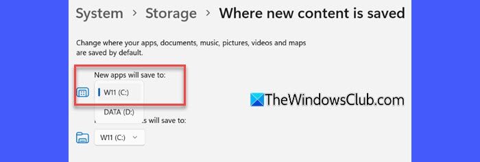 New apps will save to New apps will save to