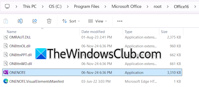 OneNote exe file location