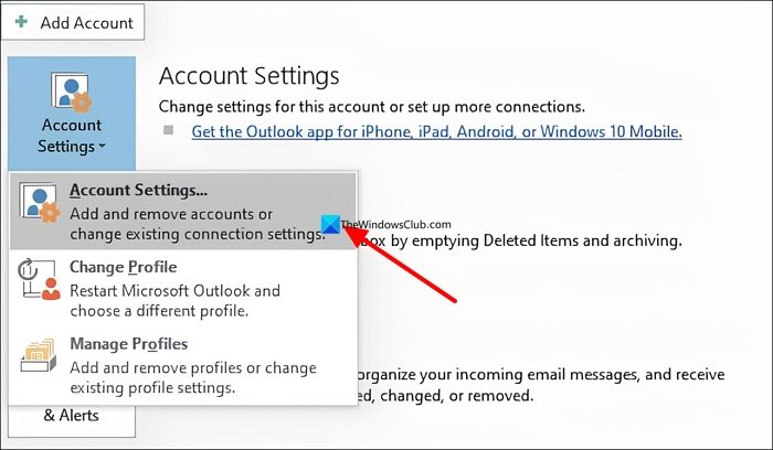 Outlook account settings