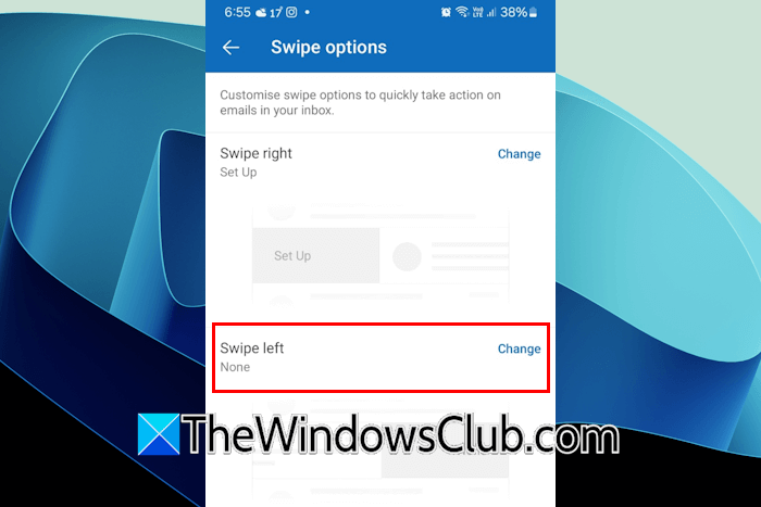 Swipe actions Outlook mobile app