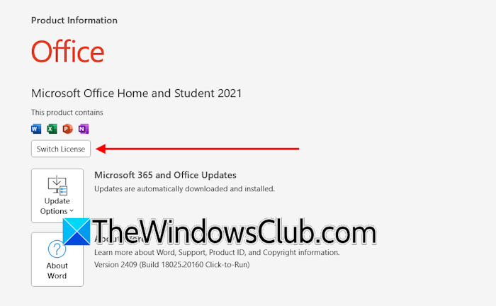 Switch Microsoft Office License