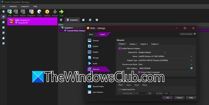enable SSH in Oracle VirtualBox