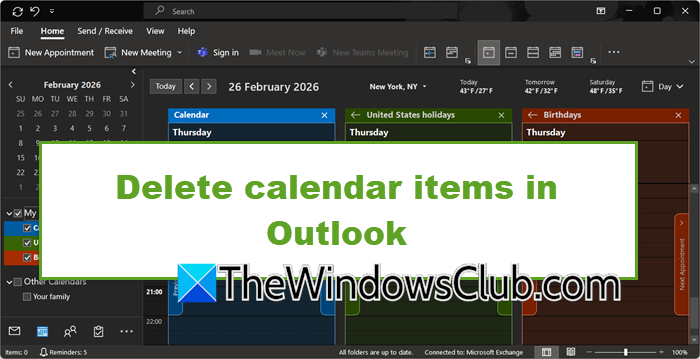 delete calendar items in Outlook