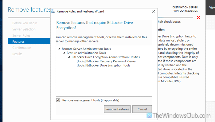 How to uninstall BitLocker from Windows Server using Server Manager