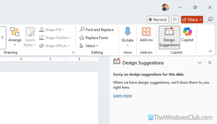 Sorry, no design suggestions for this slide error in PowerPoint