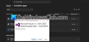 Microsoft Visual C++ Redistributable rolled back or corrupted