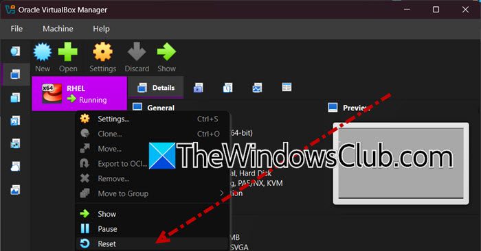 reset a virtual machine VirtualBox