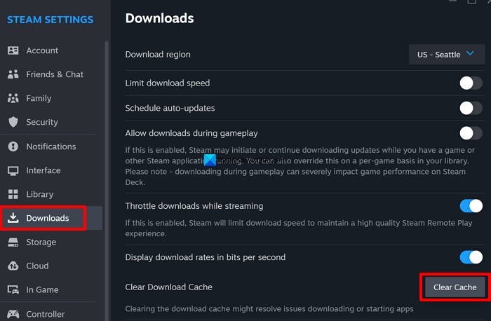 steam settings