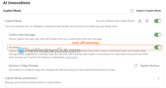 turn off journeys option turn off journeys option
