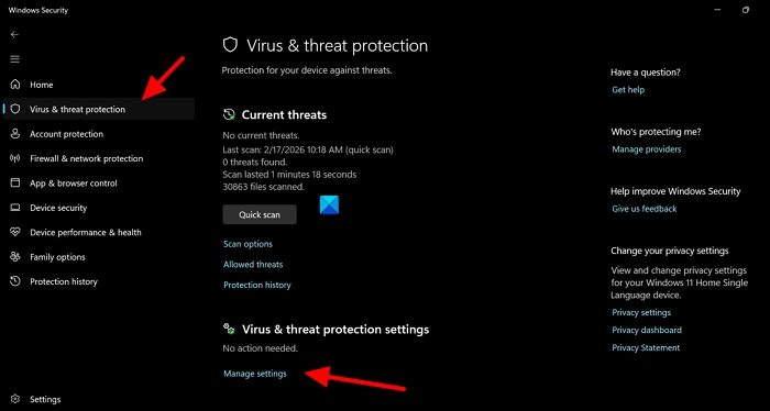 virus and threat protection