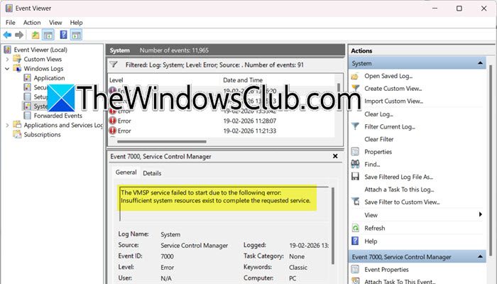 The VMSP service failed to start on Windows 11