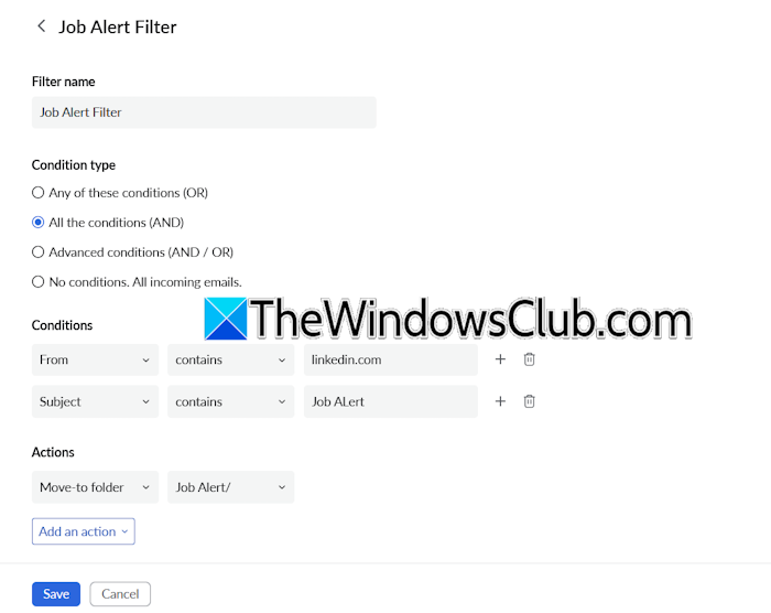 AND condition filter Zoho Mail