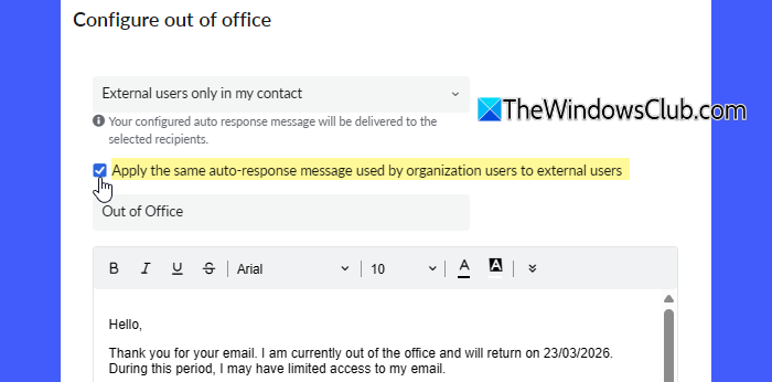 Apply same auto-response Apply same auto-response