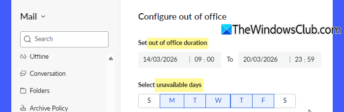 Configure out of office Configure out of office