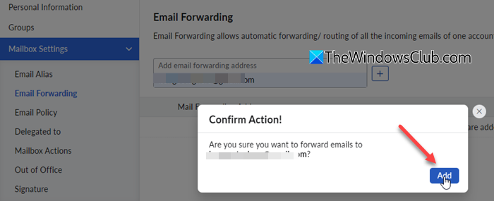 Confirm forwarding address - admin Confirm forwarding address - admin