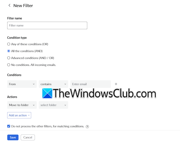 Create a filter in Zoho Mail