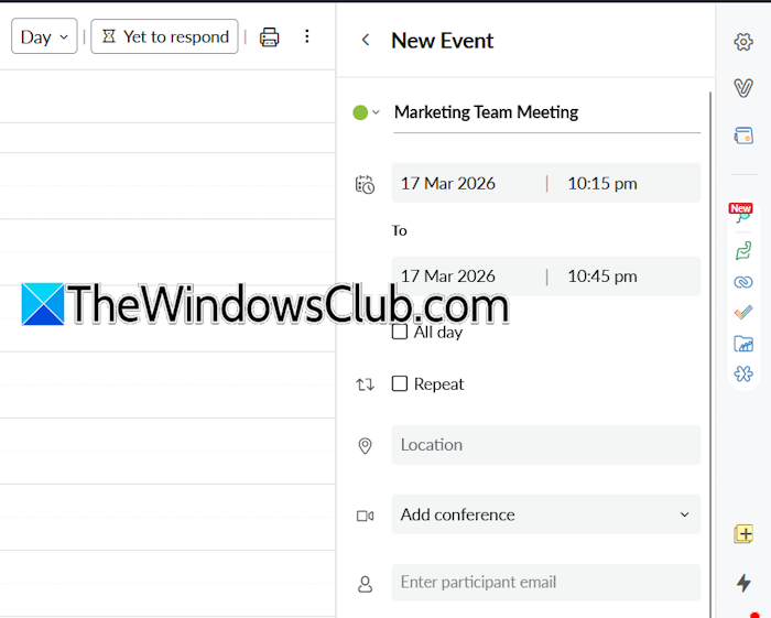 Creating an event in Zoho Calendar