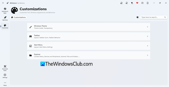 Personalizzazioni in Winhance