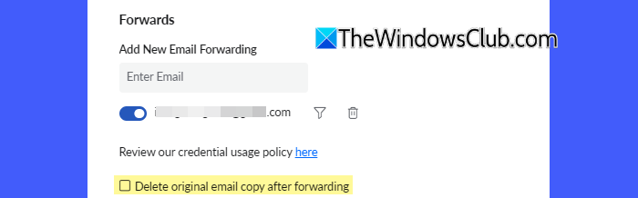 Delete original email Delete original email