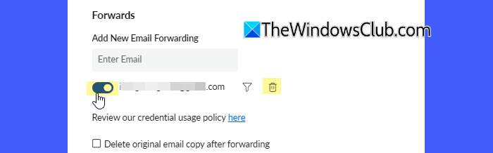 Disable, Delete email forwarding a User Disable, Delete email forwarding a User