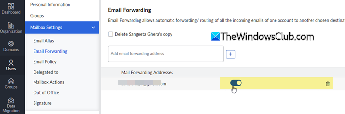 Disable, Delete email forwarding as an Admin Disable, Delete email forwarding as an Admin