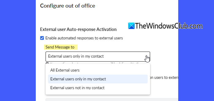 External user Auto-response External user Auto-response