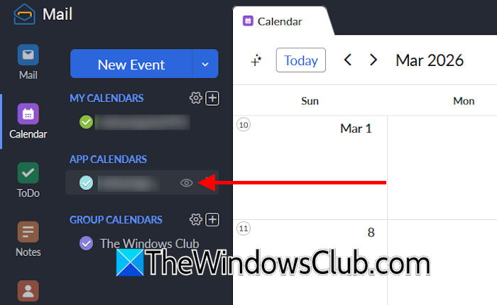 Hide a calendar in Zoho Calendar