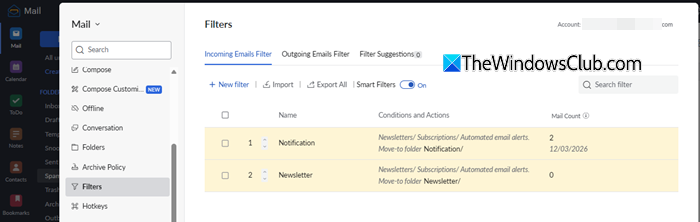 Incoming Emails Filter Incoming Emails Filter