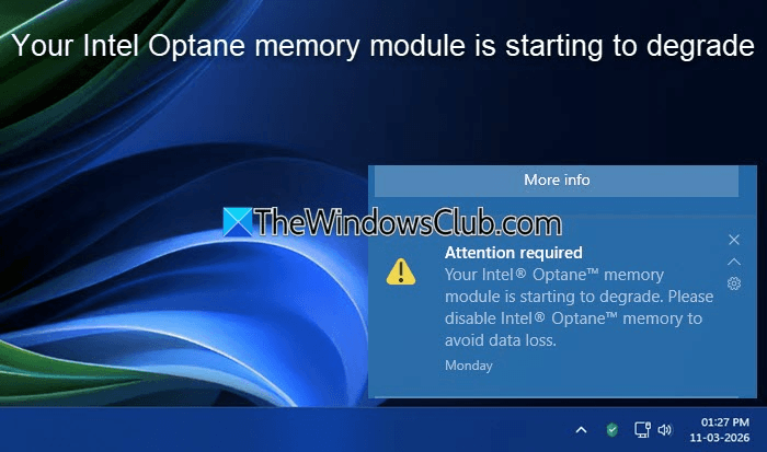 Intel Optane memory module starting degrade