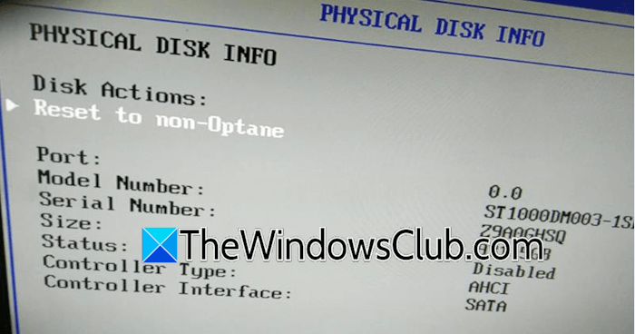 Reset to non-Optane Reset to non-Optane