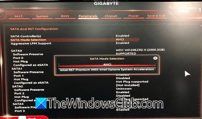 SATA Mode selection Intel Optane Memory SATA Mode selection Intel Optane Memory