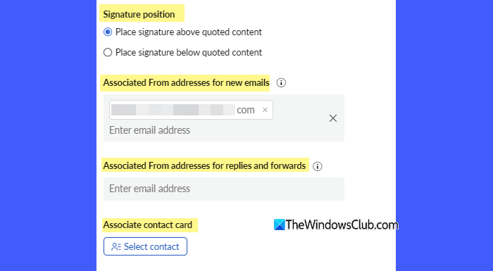 Signature configuration options