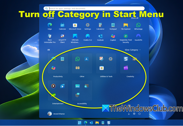 Turn off Category in Start Menu