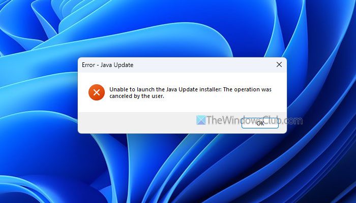 Unable to launch the Java Update installer