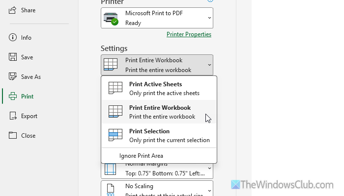 Unable to specify pages to print in Excel