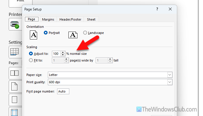 Unable to specify pages to print in Excel