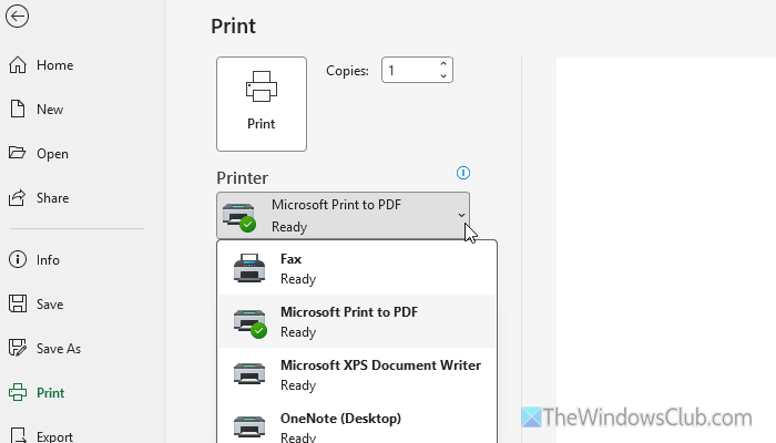 Unable to specify pages to print in Excel