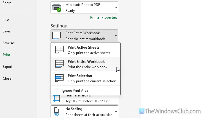Unable to specify pages to print in Excel