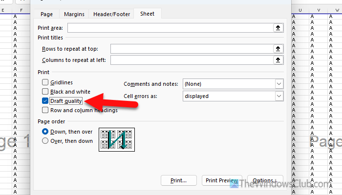 Unable to specify pages to print in Excel