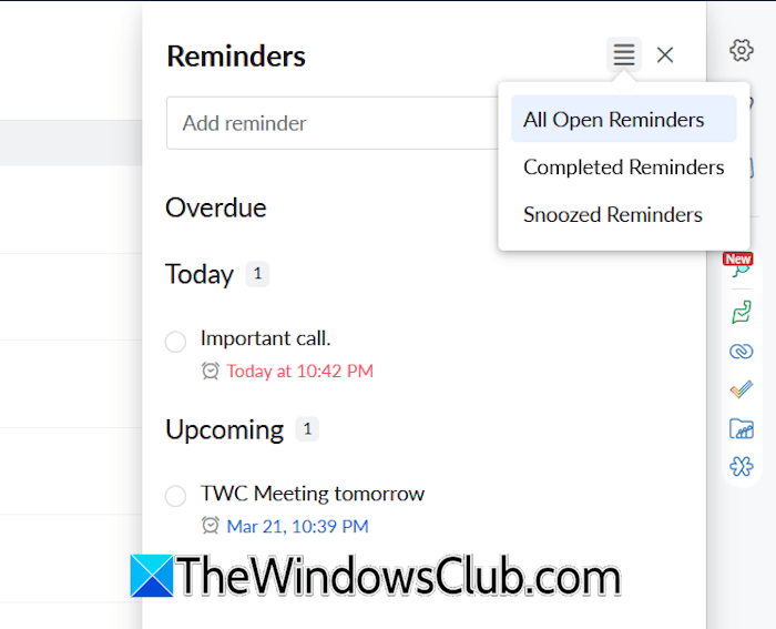 View reminders in Zoho Mail View reminders in Zoho Mail