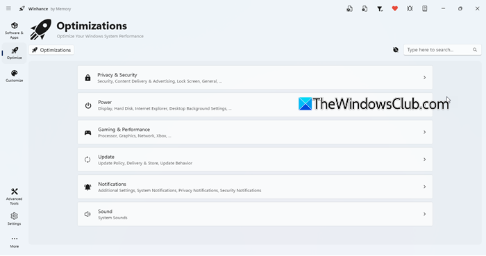 Ottimizzazioni di Winhance